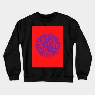 Traditional Chinese Paper Cutting Floral Pattern - Hong Kong Retro Bright Red with Purple Symbol Crewneck Sweatshirt